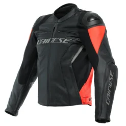Giacca Moto Pelle Dainese RACING 4 Nero Rosso Fluo