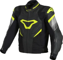 Giacca Moto Pelle Estiva Macna Ripper Nero Neon Giallo