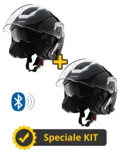 Kit Coppia JET Connect Bianco Nero - 2 Caschi Jet Befast JET Connect Con Interfono Integrato