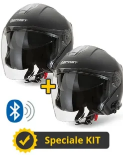 Kit Coppia JET Connect Nero - 2 Caschi Jet Befast JET Connect Con Interfono Integrato
