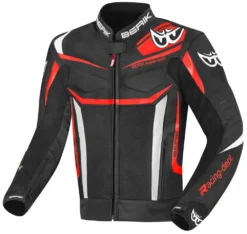 Giacca Moto Pelle Berik LJ-191326 Nero Bianco Rosso