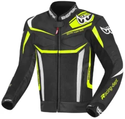 Giacca Moto Pelle Berik LJ-191326 Nero Bianco Giallo
