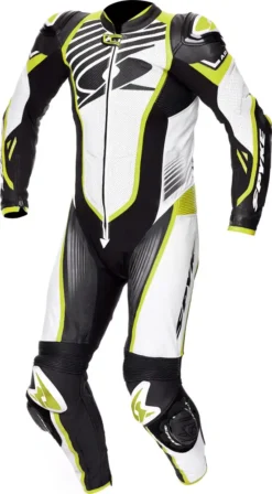 Tuta Moto Pelle Intera Estiva Spyke ARAGON RACE Nero Bianco Giallo Fluo